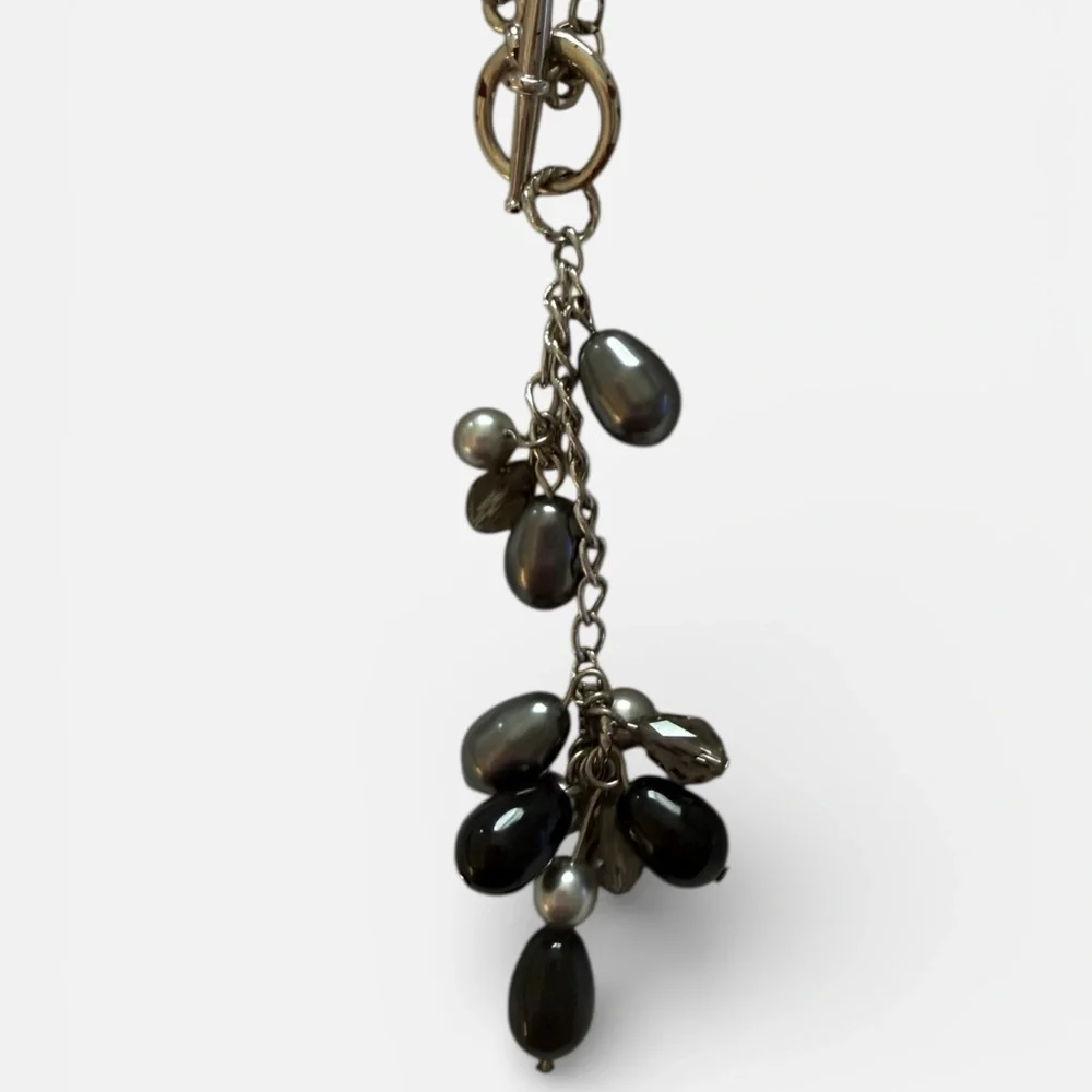 Touchstone Crystal Retired Silver Black and Gray Crystals and Pearls Necklace
